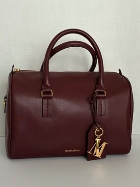 Isaac Mizrahi Burgundy Saffiano Leather Speedy/Boston Satchel Bag